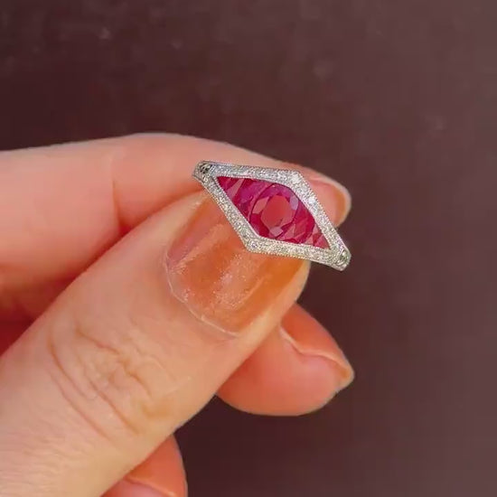 Art Deco Style Ruby and Diamond Platinum Ring