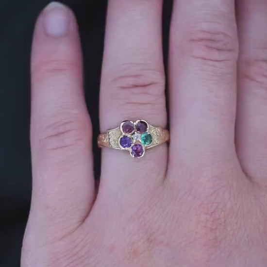 Antique Victorian REGARD Acrostic Multi Gemstone Cluster 18ct 18K Yellow Gold Ring | Circa. 1870