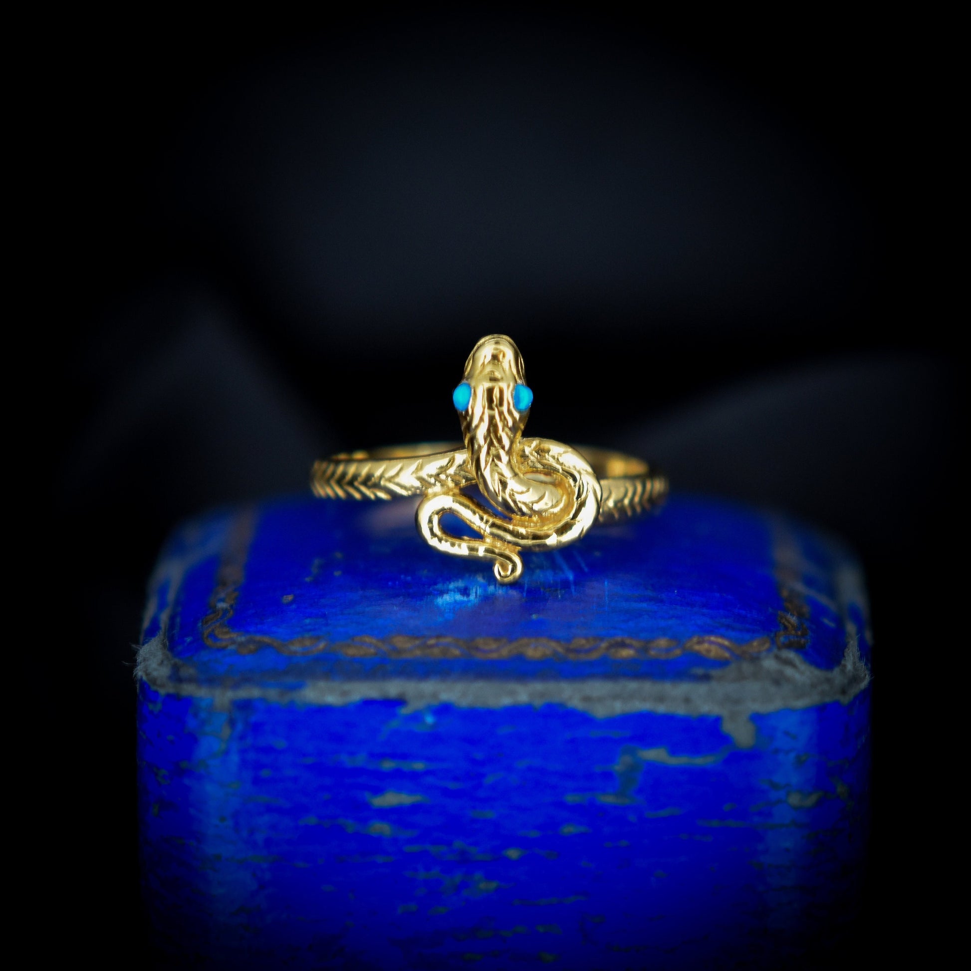 Turquoise Snake Serpent 18ct Gold on Silver Ring | Antique Victorian Style