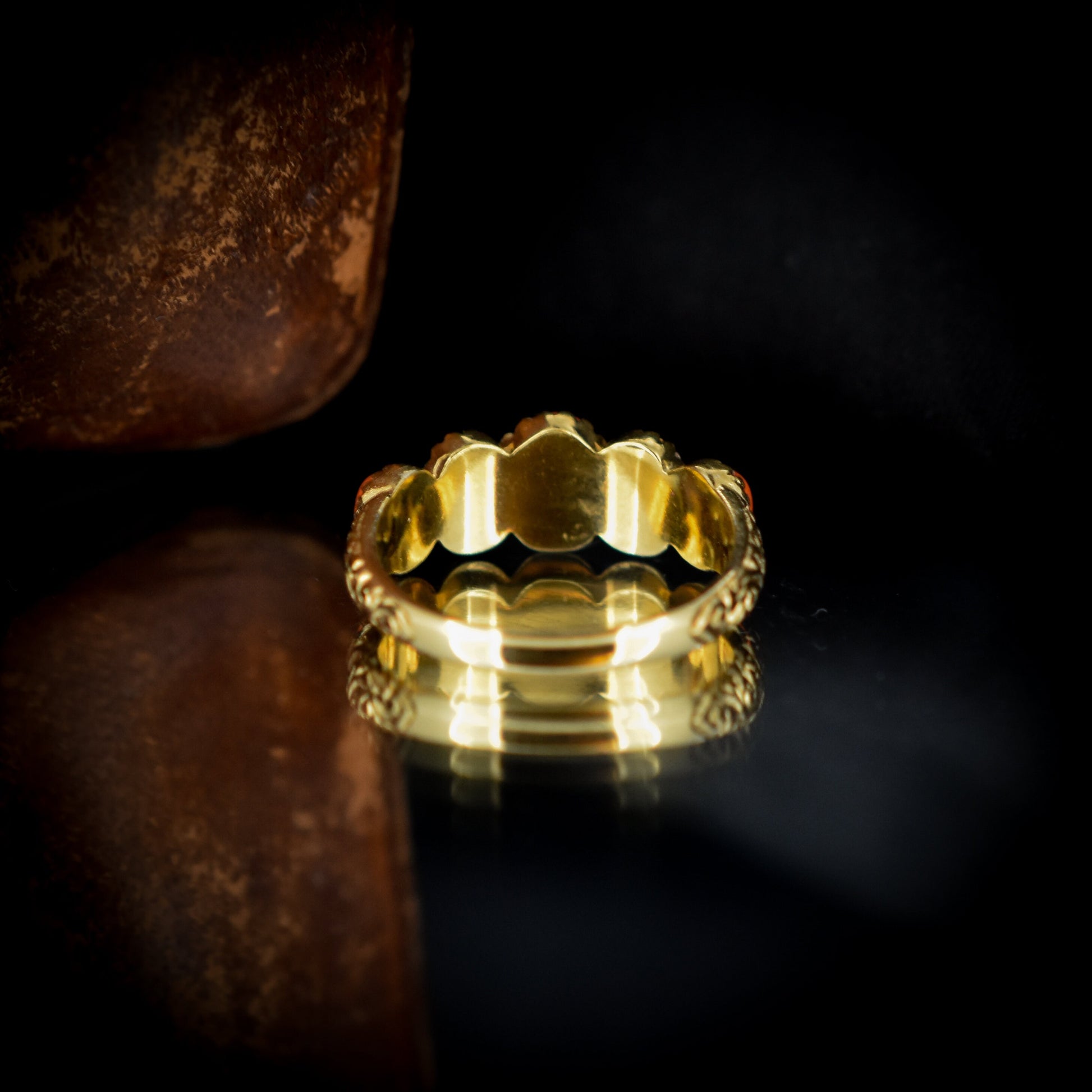 Coral Five Stone 18ct 18K Yellow Gold Gilded Ring Band | Antique Georgian Style