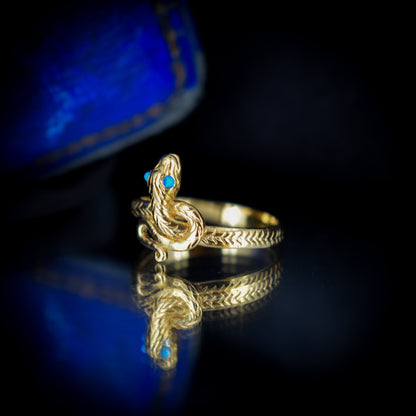 Turquoise Snake Serpent 18ct Gold on Silver Ring | Antique Victorian Style