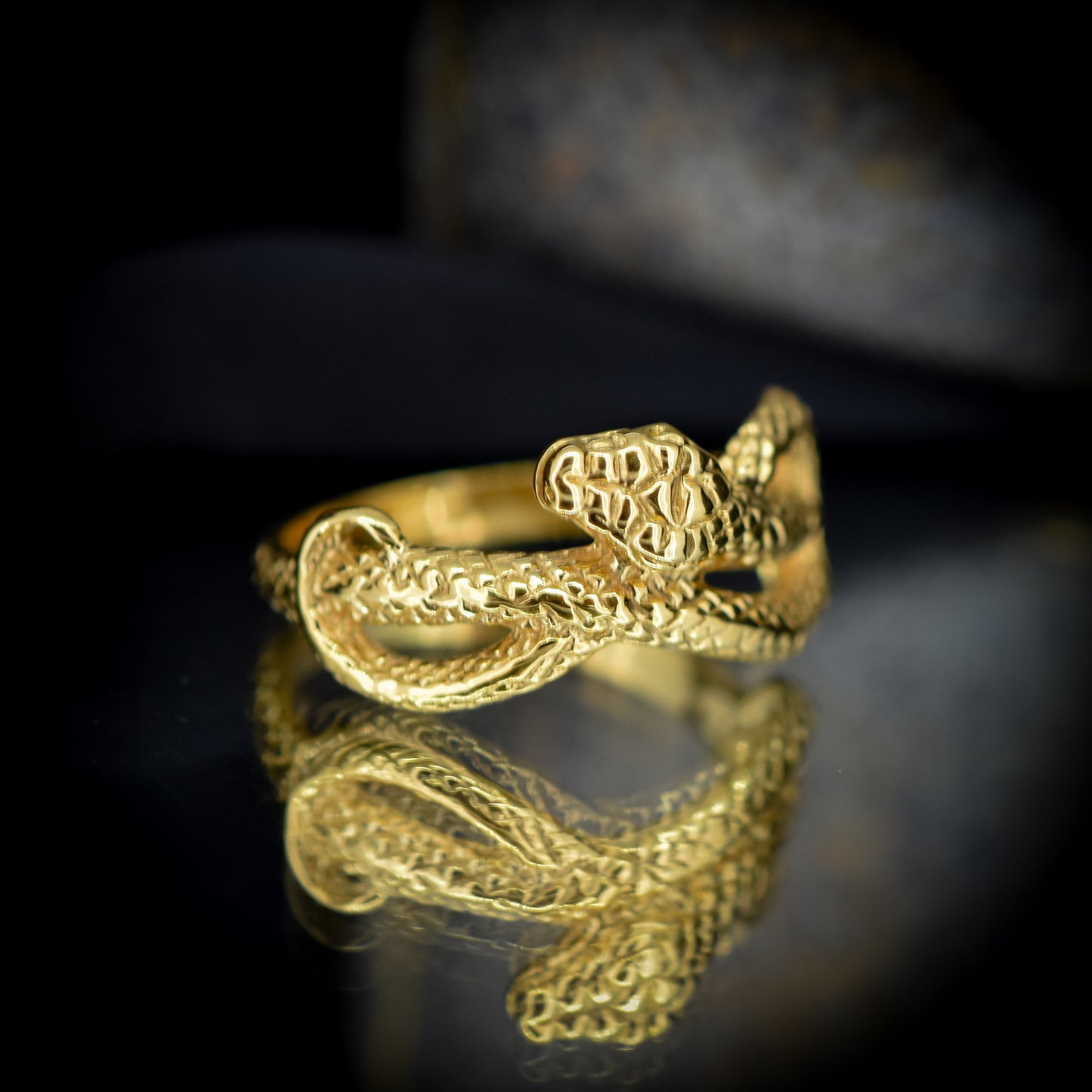 Coiled Snake Serpent 18ct 18K Yellow Gold on Silver Ring | Antique Victorian Style