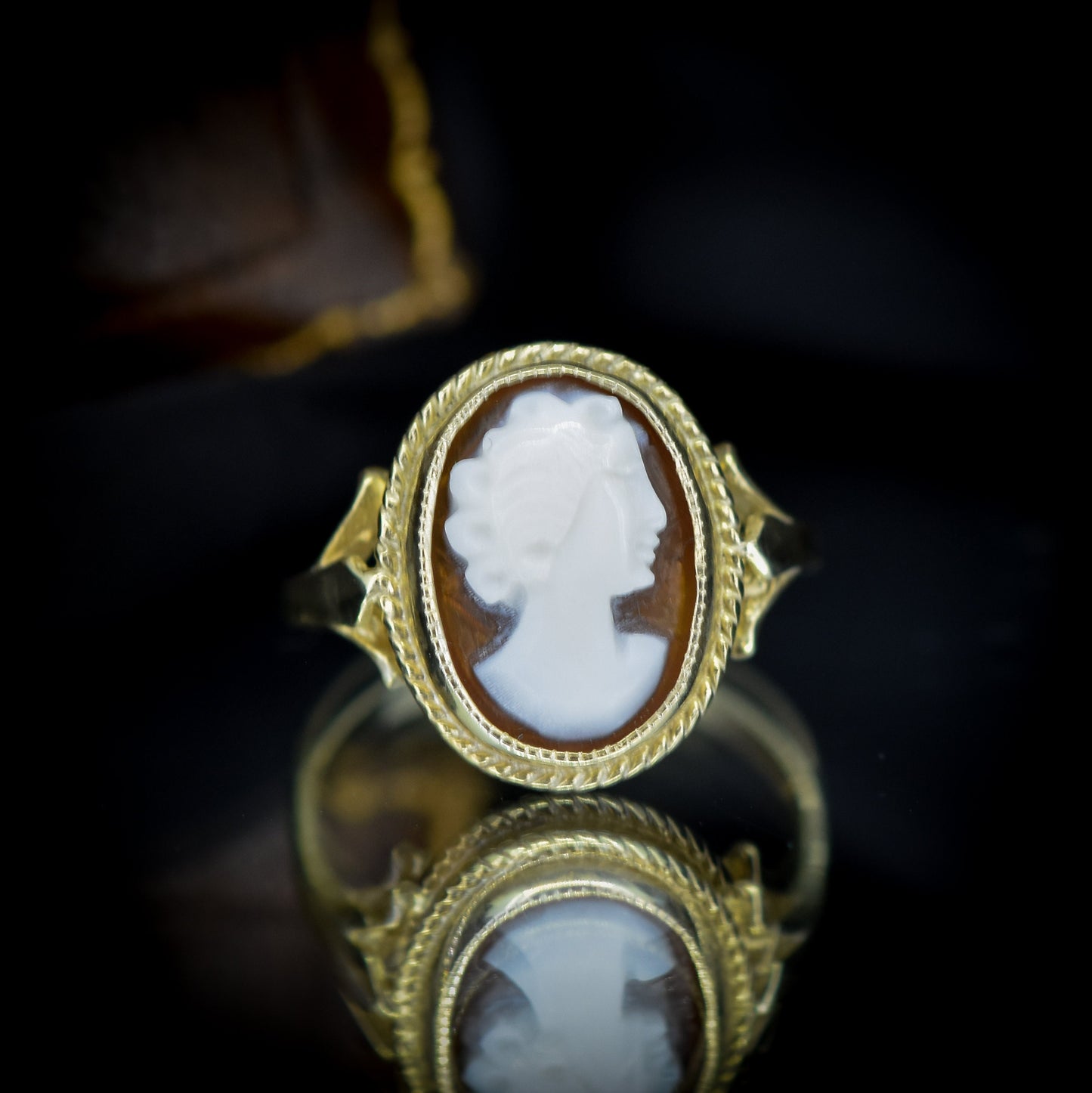 Vintage Style Sardoynx Cameo Portrait 18ct 18K Yellow Gold on Silver Oval Twist Ring