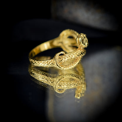 Coiled Snake Serpent 18ct 18K Yellow Gold on Silver Ring | Antique Victorian Style