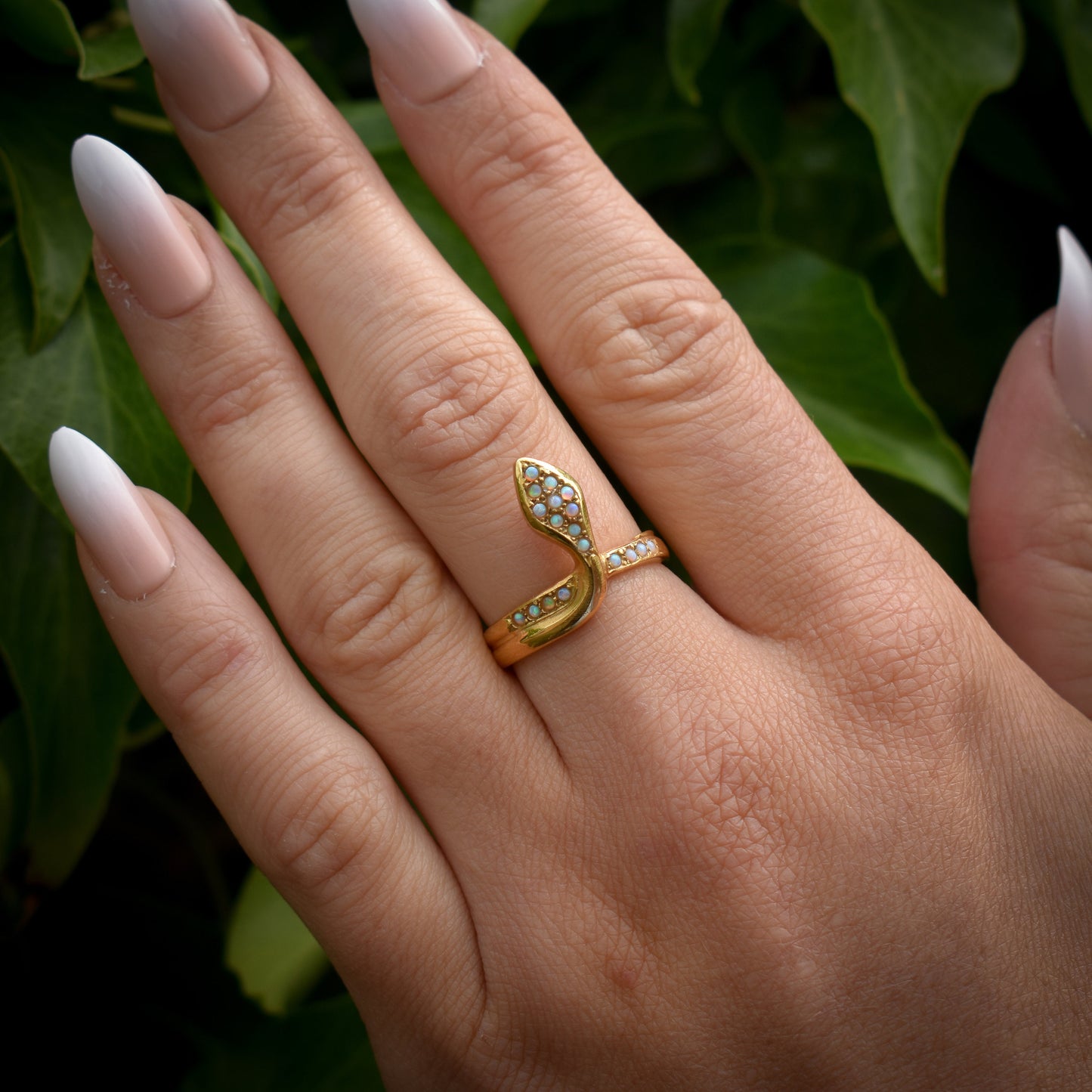 Opal Snake Serpent Gold Gilded Silver Ring | Antique Victorian Style