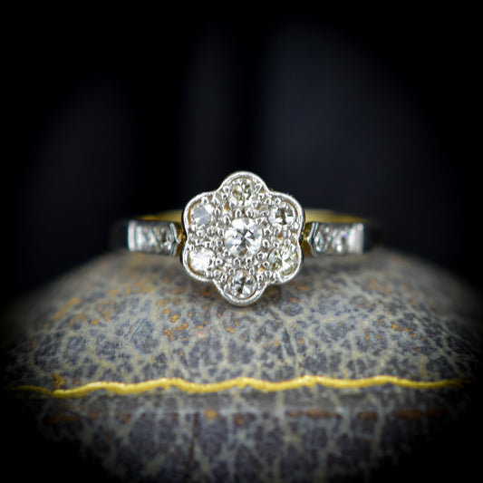 Antique Diamond Cluster Daisy 18ct Gold and Platinum Ring