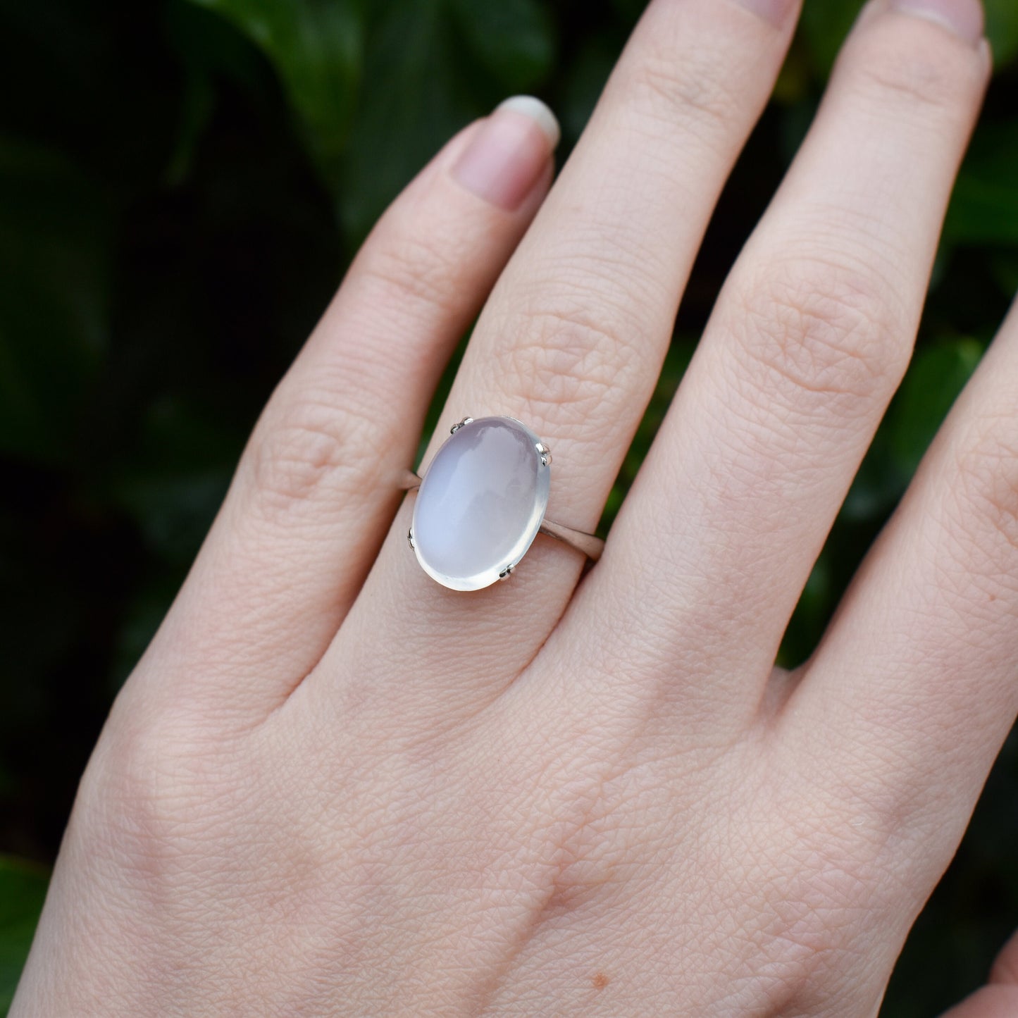 Vintage Cabochon Moonstone Oval Solitaire 18ct White Gold Ring | Art Deco