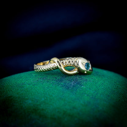 Emerald Snake Serpent 18ct Yellow Gold on Silver Ring | Antique Victorian Style