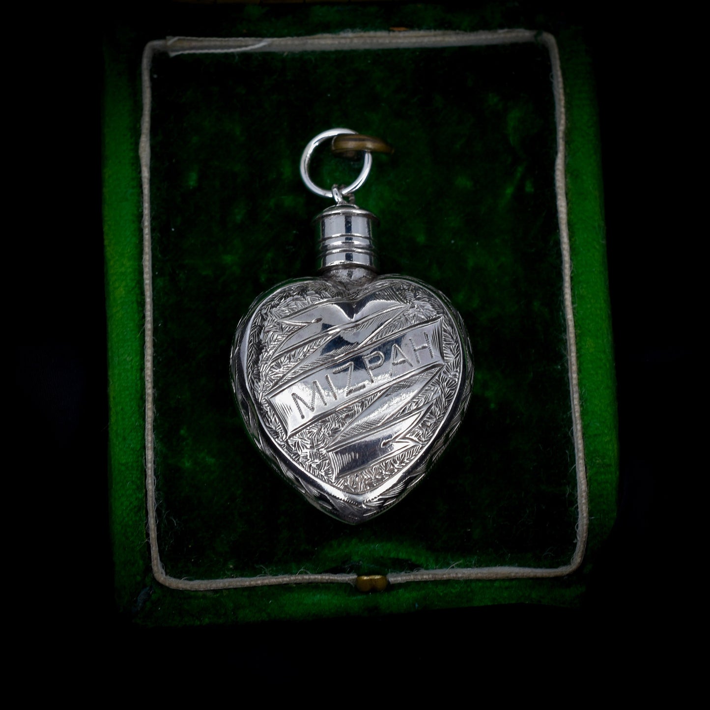 Antique Victorian Silver Mizpah Heart Perfume Scent Bottle