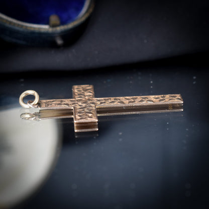 Antique Edwardian 9ct Gold Ivy Engraved Cross Pendant | Birmingham 1904