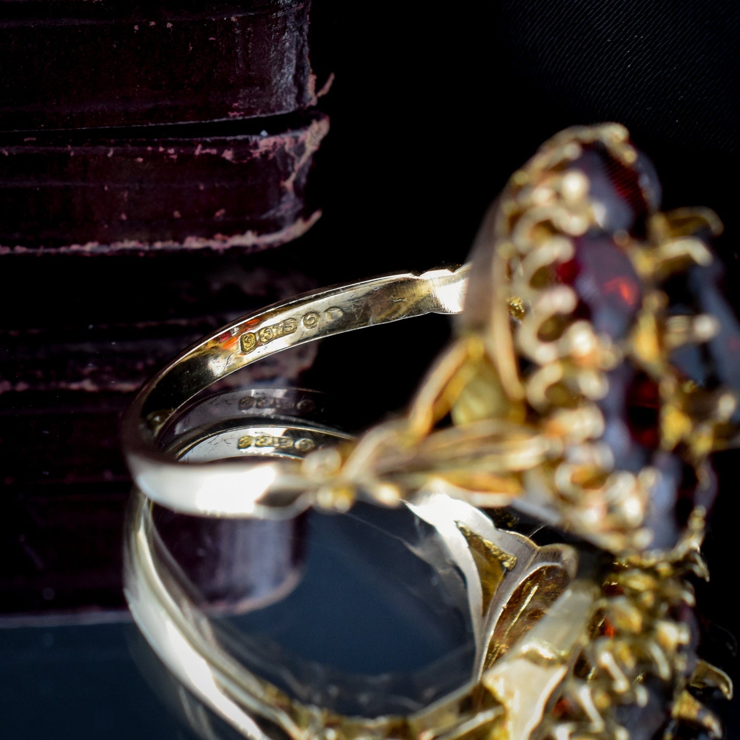 Vintage Garnet Cluster 9ct Gold Statement Ring
