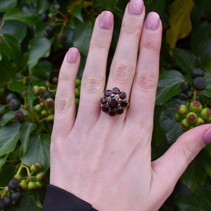 Vintage Garnet Cluster 9ct Gold Statement Ring