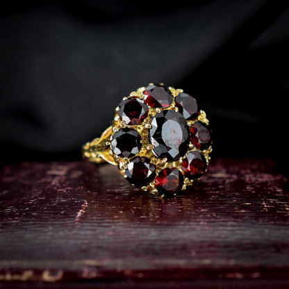 Vintage Garnet Cluster 9ct Gold Statement Ring