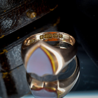 Antique Victorian Sardonyx Shield Plain Signet 9ct Yellow Gold Ring | Dated 1892