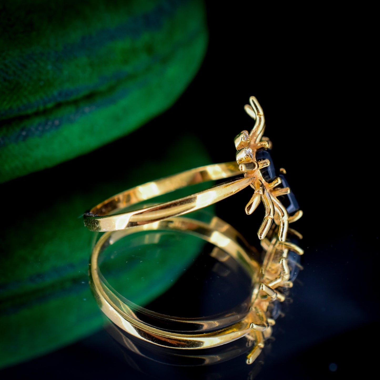 Onyx Spider 18ct Yellow Gold on Silver Dress Ring