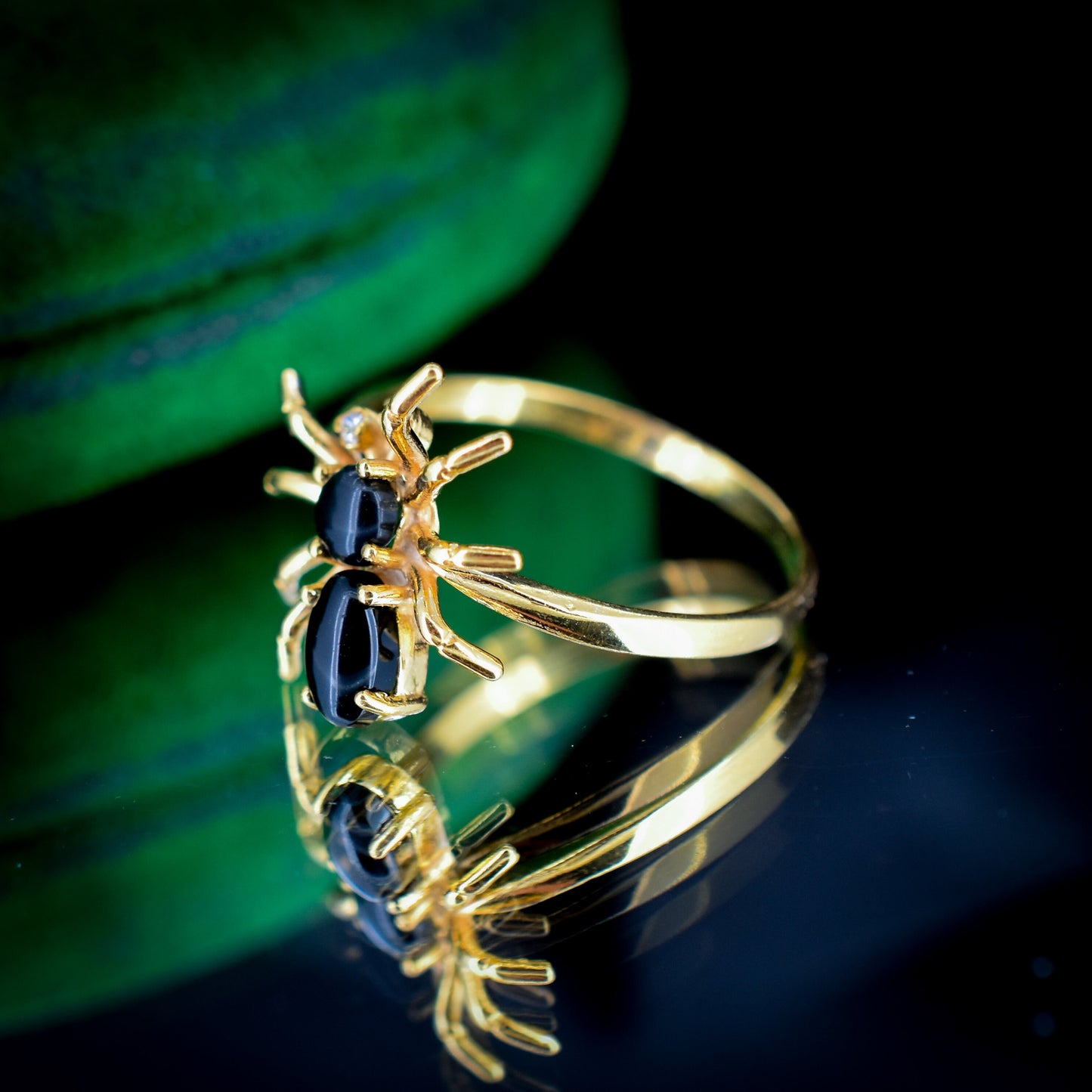 Onyx Spider 18ct Yellow Gold on Silver Dress Ring