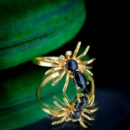 Onyx Spider 18ct Yellow Gold on Silver Dress Ring