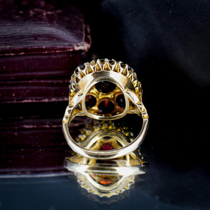 Vintage Garnet Cluster 9ct Gold Statement Ring