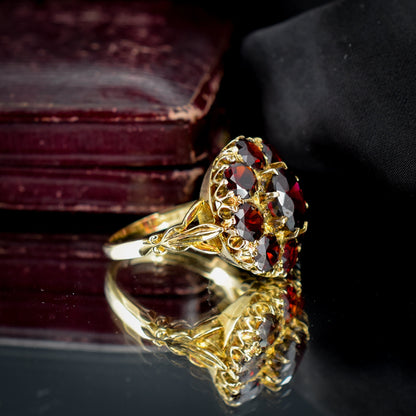 Vintage Garnet Cluster 9ct Gold Statement Ring