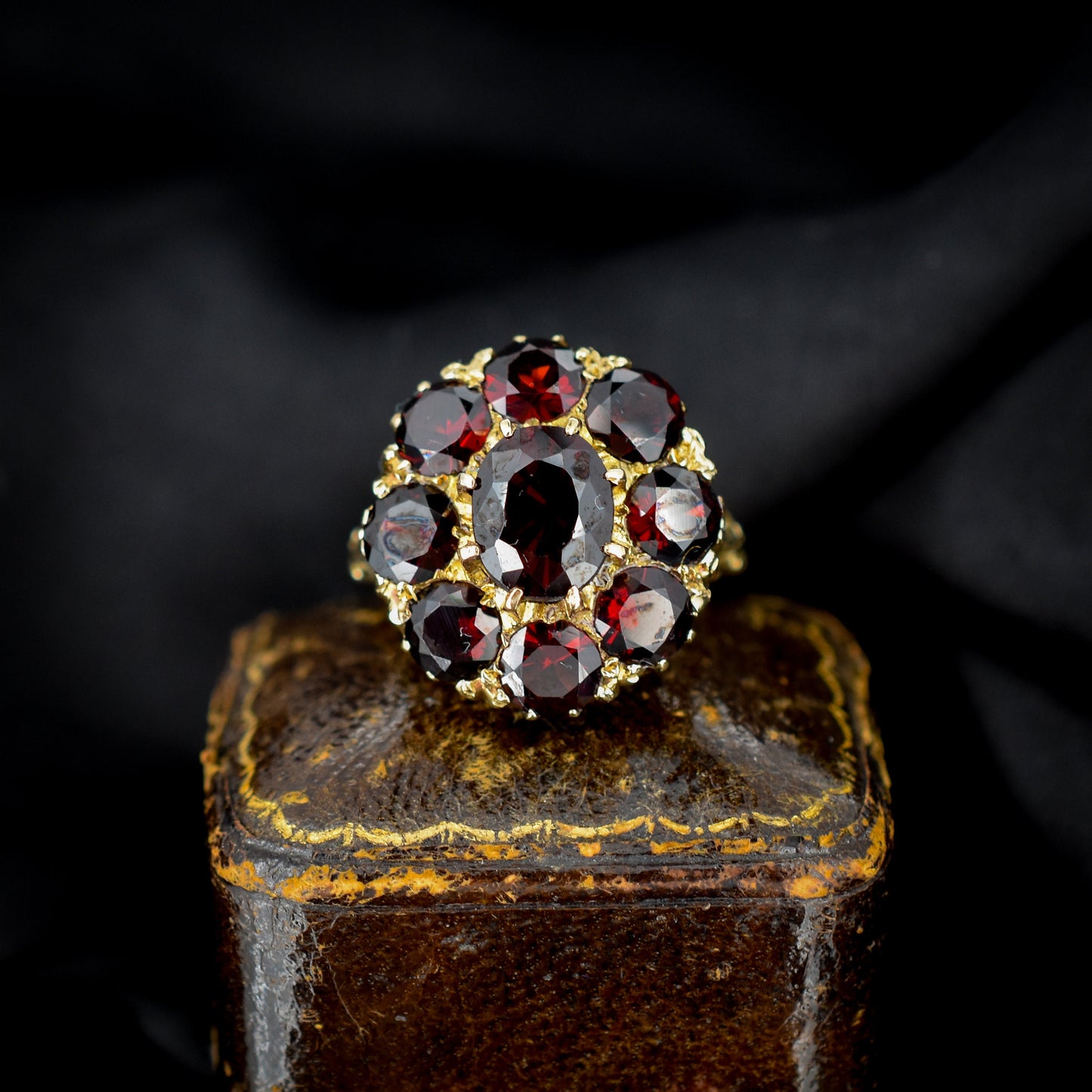 Vintage Garnet Cluster 9ct Gold Statement Ring