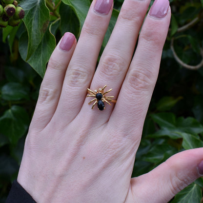 Onyx Spider 18ct Yellow Gold on Silver Dress Ring