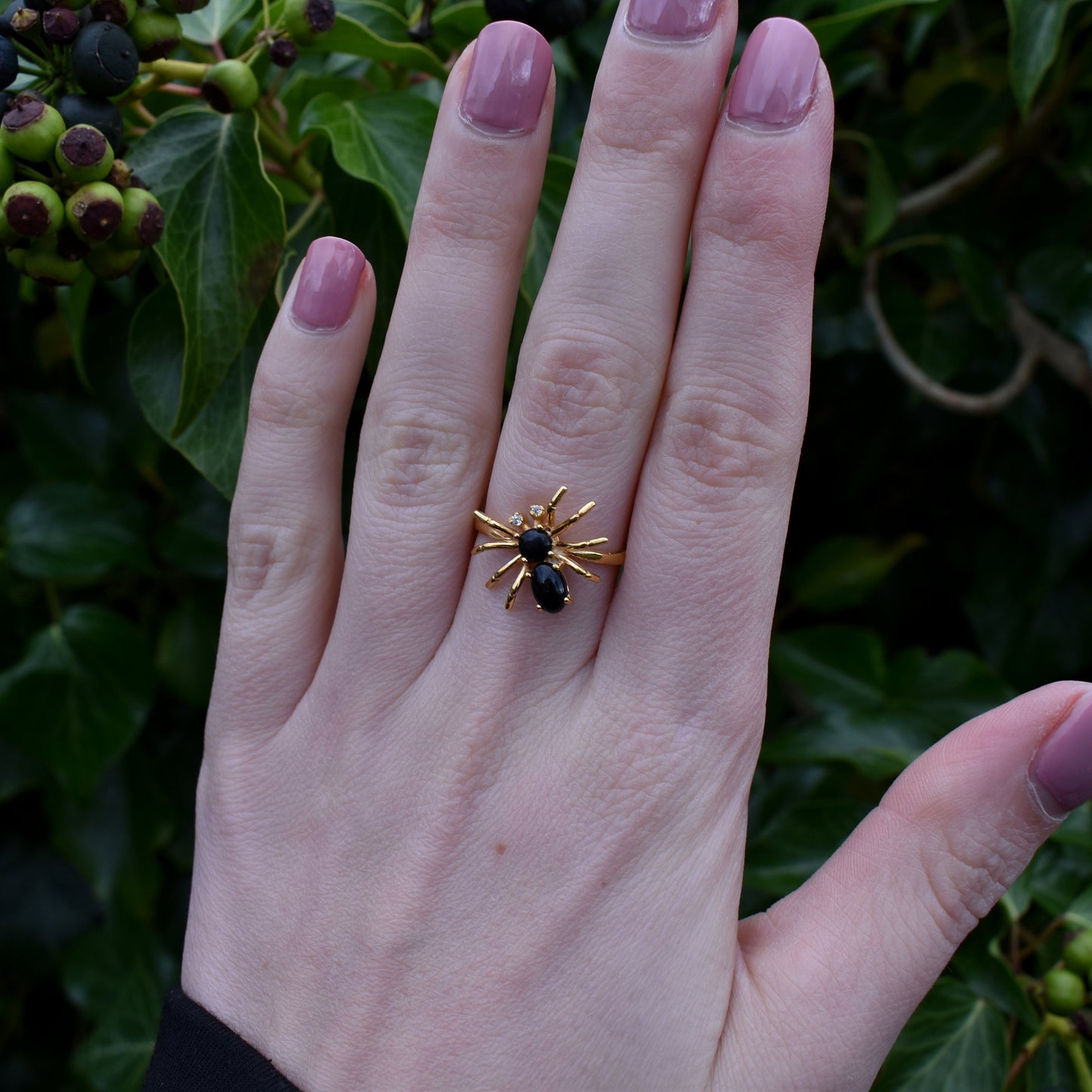 Onyx Spider 18ct Yellow Gold on Silver Dress Ring