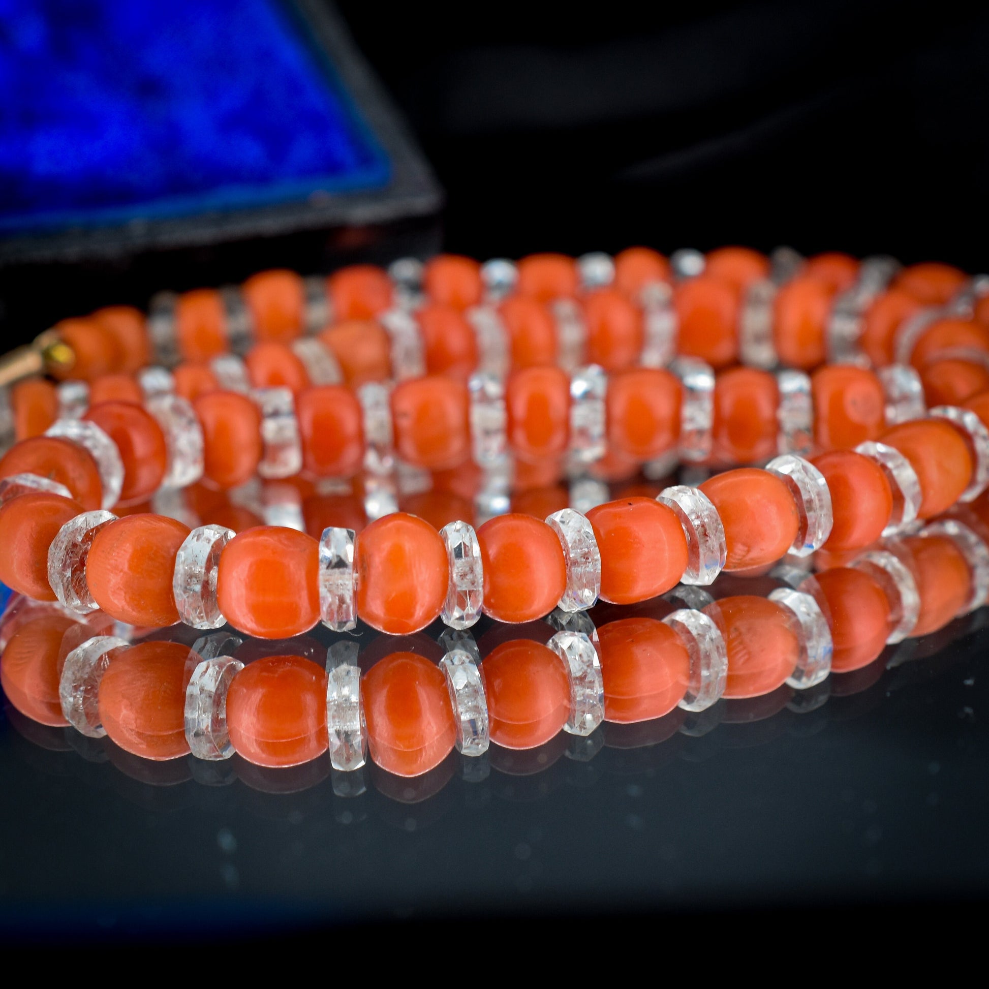 Antique Natural Coral and Rock Crystal Short Beaded Necklace